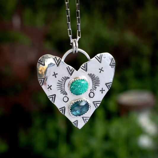 Emerald Valley Turquoise And Moss Kyanite Heart Necklace-Womens-LittleGreenRoomJewelry-LittleGreenRoomJewelry