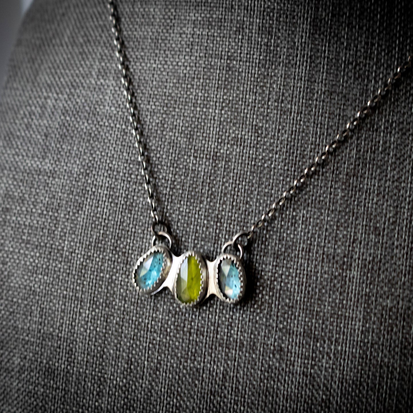Triple Faceted Stone Traveler Necklace-Womens-LittleGreenRoomJewelry-LittleGreenRoomJewelry
