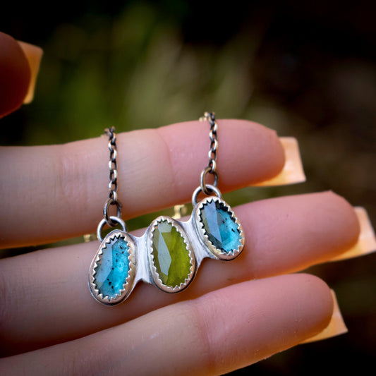 Triple Faceted Stone Traveler Necklace-Womens-LittleGreenRoomJewelry-LittleGreenRoomJewelry