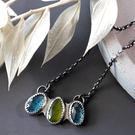 Triple Faceted Stone Traveler Necklace-Womens-LittleGreenRoomJewelry-LittleGreenRoomJewelry