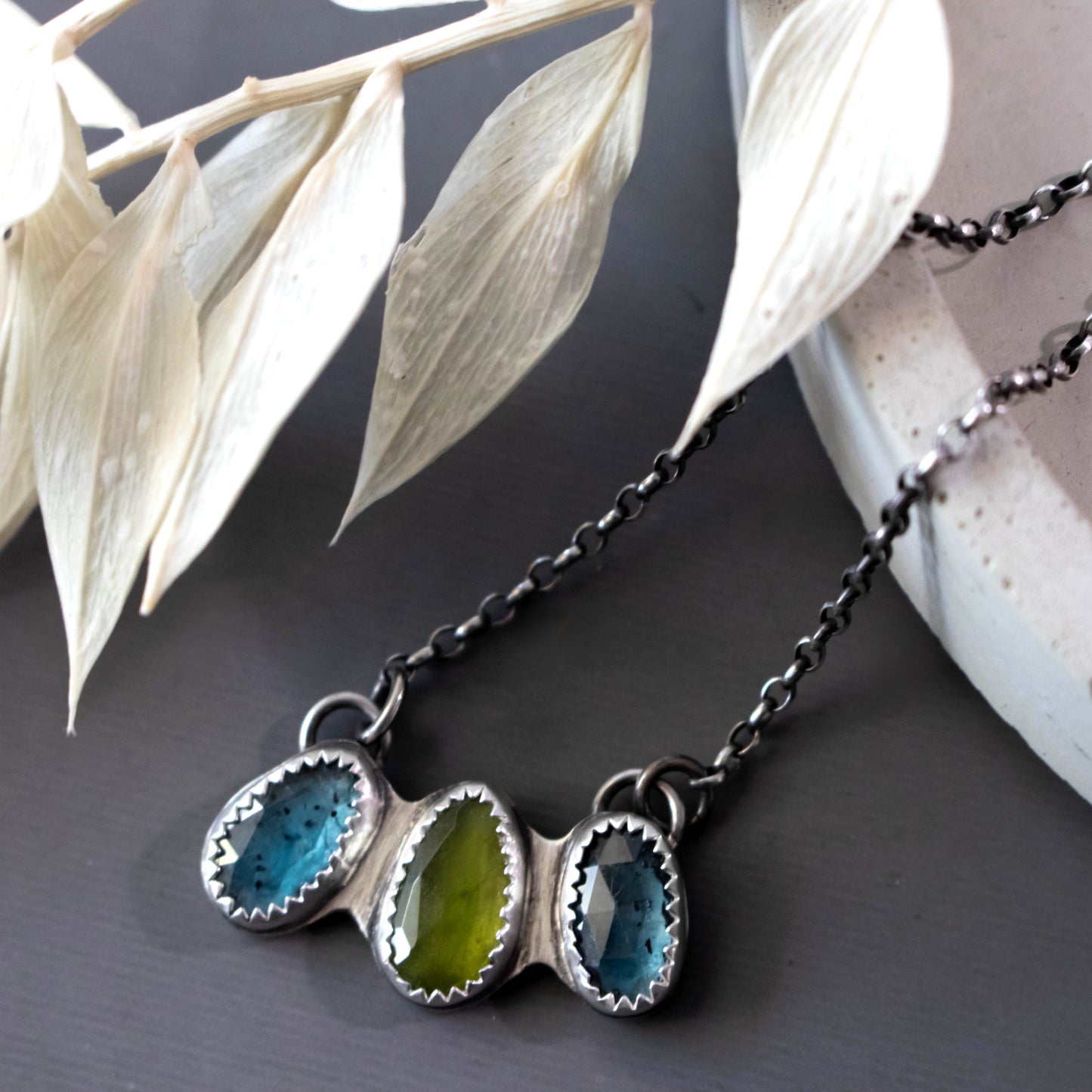 Triple Faceted Stone Traveler Necklace-Womens-LittleGreenRoomJewelry-LittleGreenRoomJewelry
