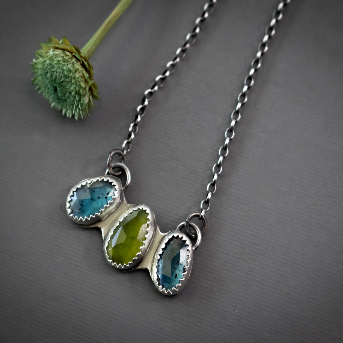 Triple Faceted Stone Traveler Necklace-Womens-LittleGreenRoomJewelry-LittleGreenRoomJewelry