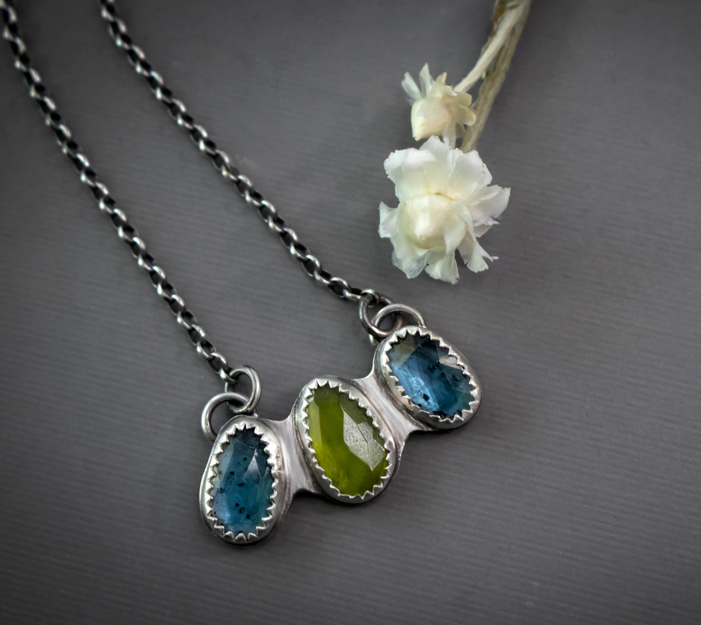 Triple Faceted Stone Traveler Necklace-Womens-LittleGreenRoomJewelry-LittleGreenRoomJewelry
