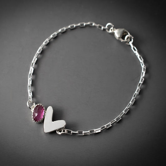 Faceted Pink Sapphire Sterling Silver Heart Bracelet-Womens-LittleGreenRoomJewelry-LittleGreenRoomJewelry