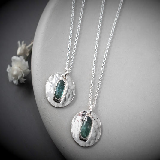 Waters Edge Green Kyanite Hammered Necklace-Womens-LittleGreenRoomJewelry-LittleGreenRoomJewelry