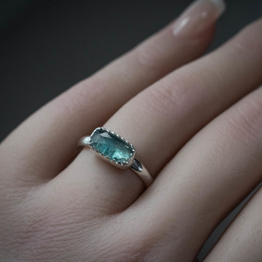 Waters Edge Faceted Green Kyanite Stacking Ring-Womens-LittleGreenRoomJewelry-LittleGreenRoomJewelry