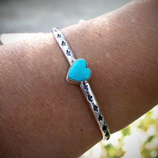 Turquoise Heart And Star Cuff Bracelet-Womens-LittleGreenRoomJewelry-LittleGreenRoomJewelry