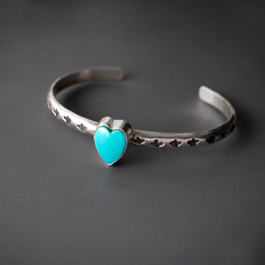 Turquoise Heart And Star Cuff Bracelet-Womens-LittleGreenRoomJewelry-LittleGreenRoomJewelry
