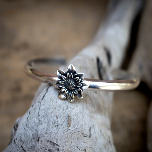 Sterling Sunflower Cuff Bracelet-Womens-LittleGreenRoomJewelry-LittleGreenRoomJewelry