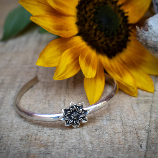 Sterling Sunflower Cuff Bracelet-Womens-LittleGreenRoomJewelry-LittleGreenRoomJewelry