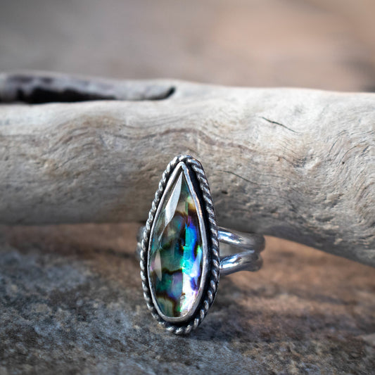 Ocean Tide Faceted Abalone Ring Size 7-Womens-LittleGreenRoomJewelry-LittleGreenRoomJewelry
