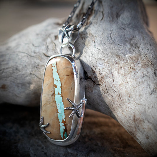 Ribbon Turquoise Waterfall Sea Star Necklace-Womens-LittleGreenRoomJewelry-LittleGreenRoomJewelry