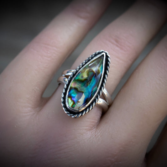 Ocean Tide Faceted Abalone Ring Size 7-Womens-LittleGreenRoomJewelry-LittleGreenRoomJewelry