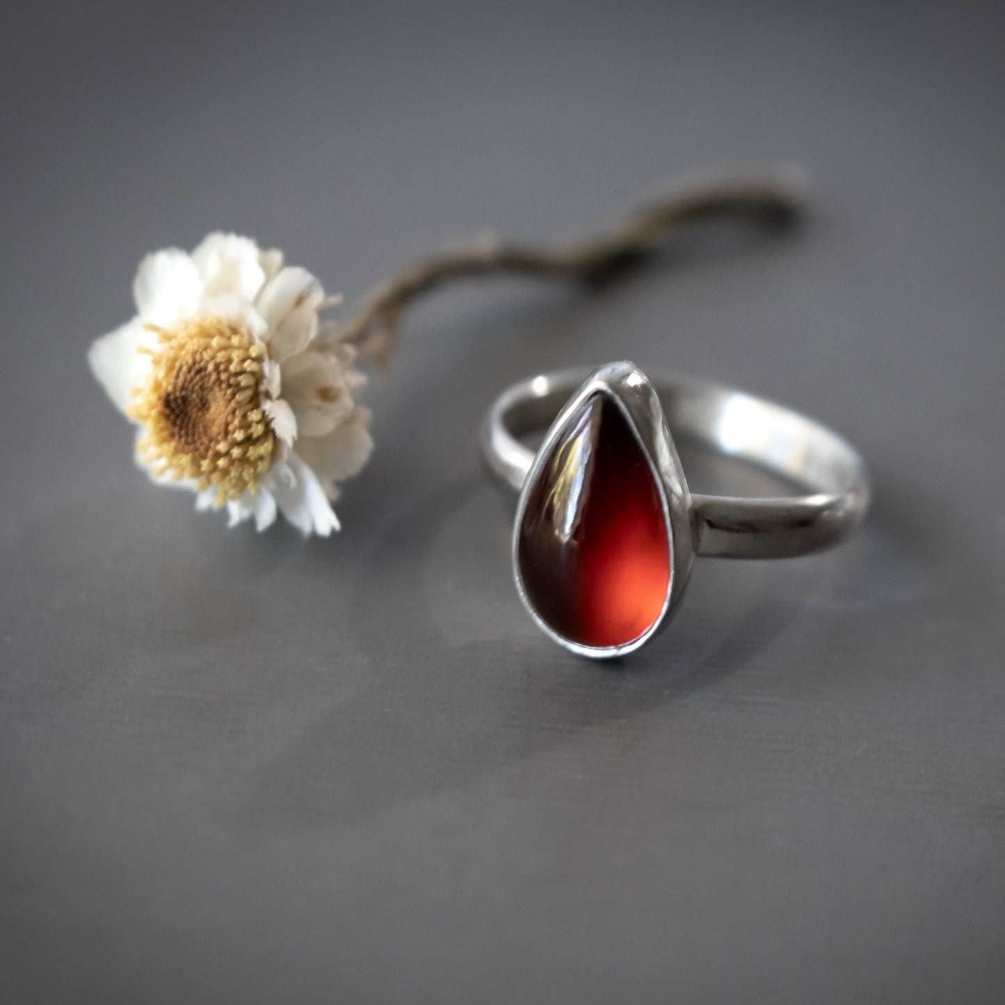 Size 8 Hessonite Garnet Teardrop Sterling Silver Ring-Womens-LittleGreenRoomJewelry-LittleGreenRoomJewelry