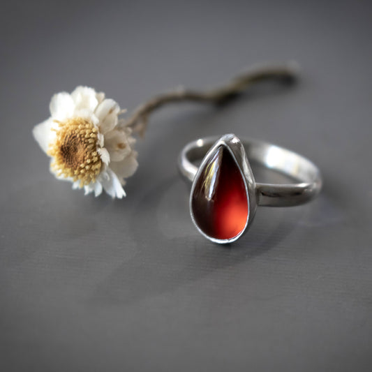 Size 8 Hessonite Garnet Teardrop Sterling Silver Ring-Womens-LittleGreenRoomJewelry-LittleGreenRoomJewelry