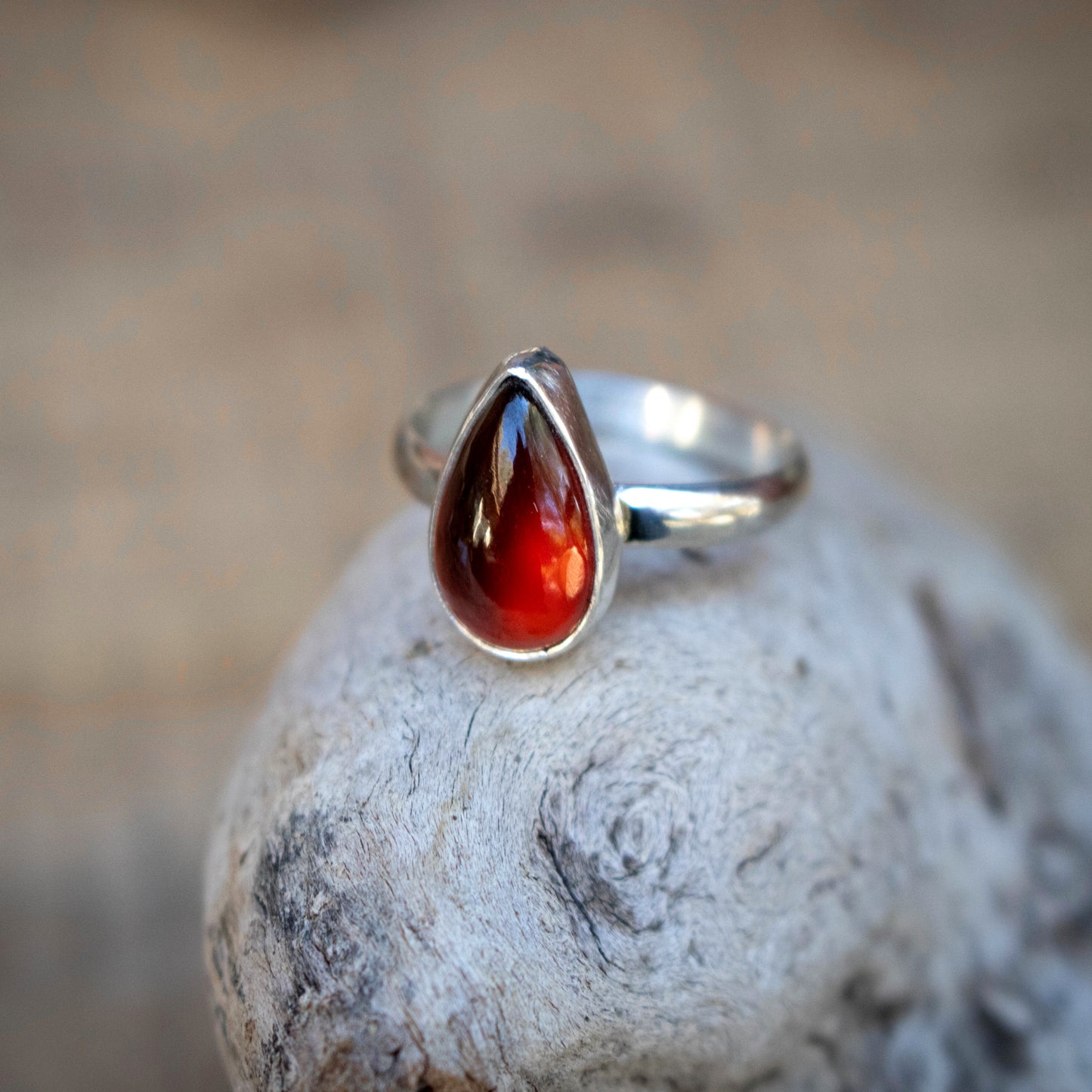 Size 8 Hessonite Garnet Teardrop Sterling Silver Ring-Womens-LittleGreenRoomJewelry-LittleGreenRoomJewelry