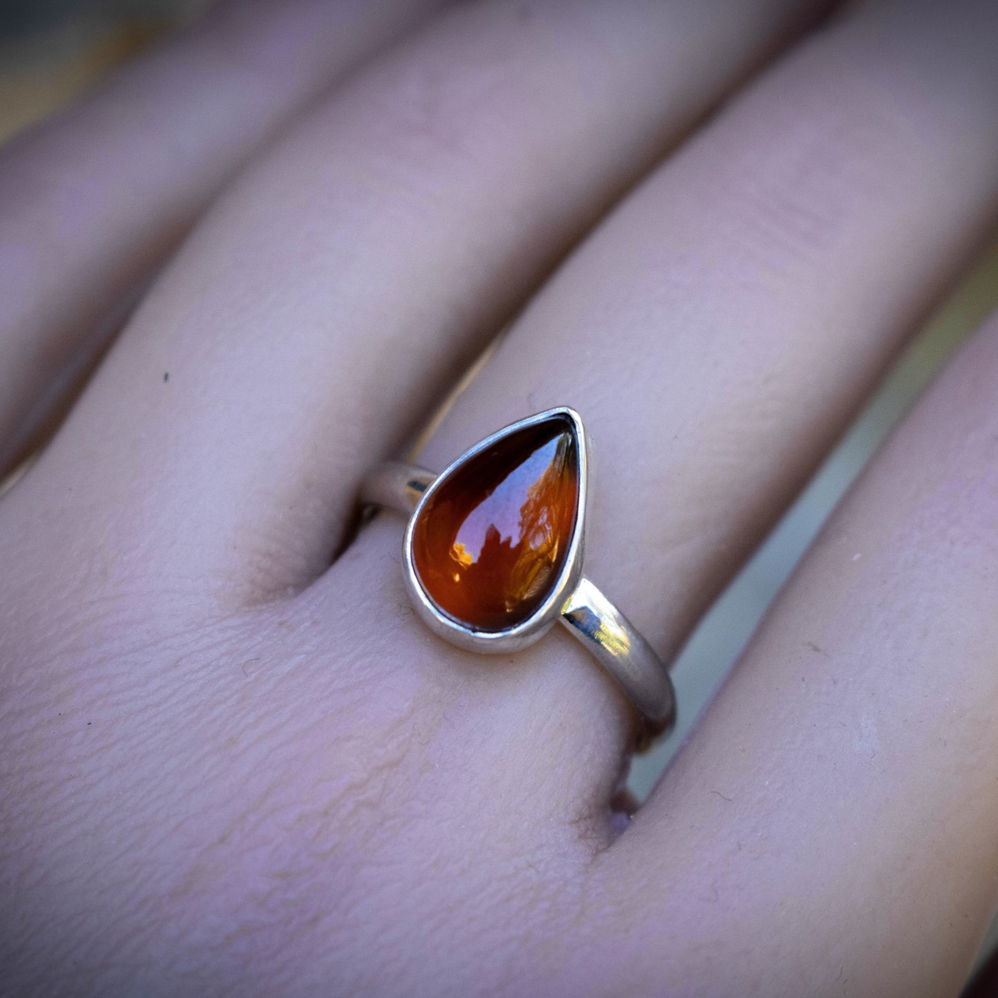 Size 8 Hessonite Garnet Teardrop Sterling Silver Ring-Womens-LittleGreenRoomJewelry-LittleGreenRoomJewelry