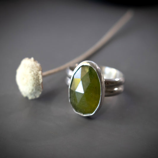 Size 8 Stunning Faceted Green Vesuvianite Ring-Womens-LittleGreenRoomJewelry-LittleGreenRoomJewelry
