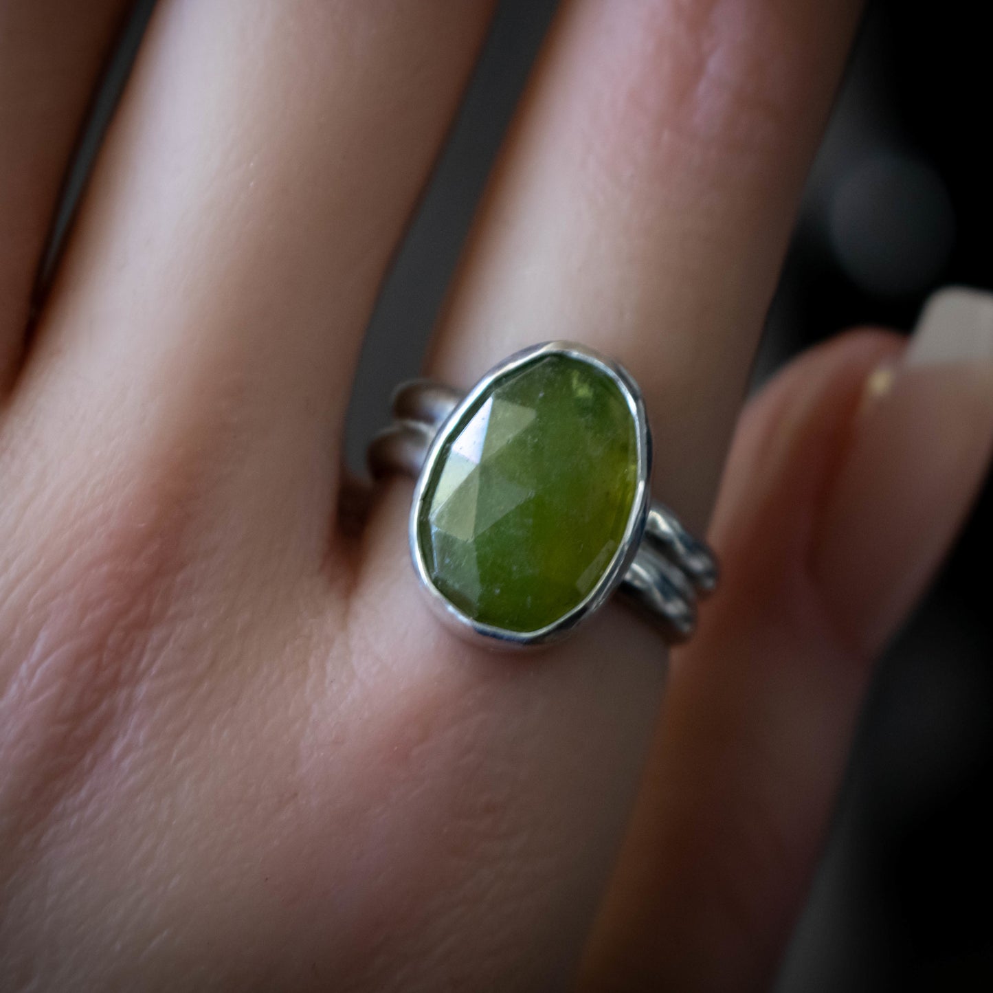 Size 8 Stunning Faceted Green Vesuvianite Ring-Womens-LittleGreenRoomJewelry-LittleGreenRoomJewelry