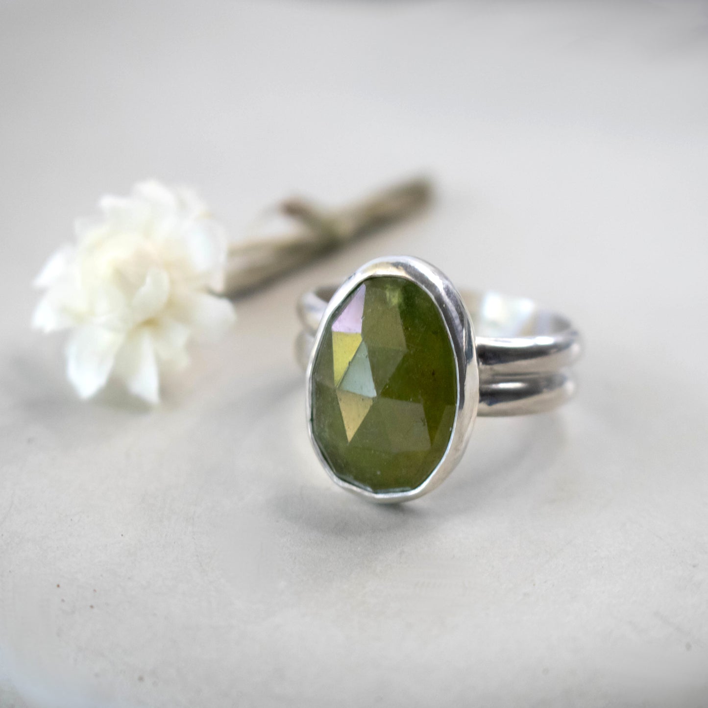 Size 8 Stunning Faceted Green Vesuvianite Ring-Womens-LittleGreenRoomJewelry-LittleGreenRoomJewelry