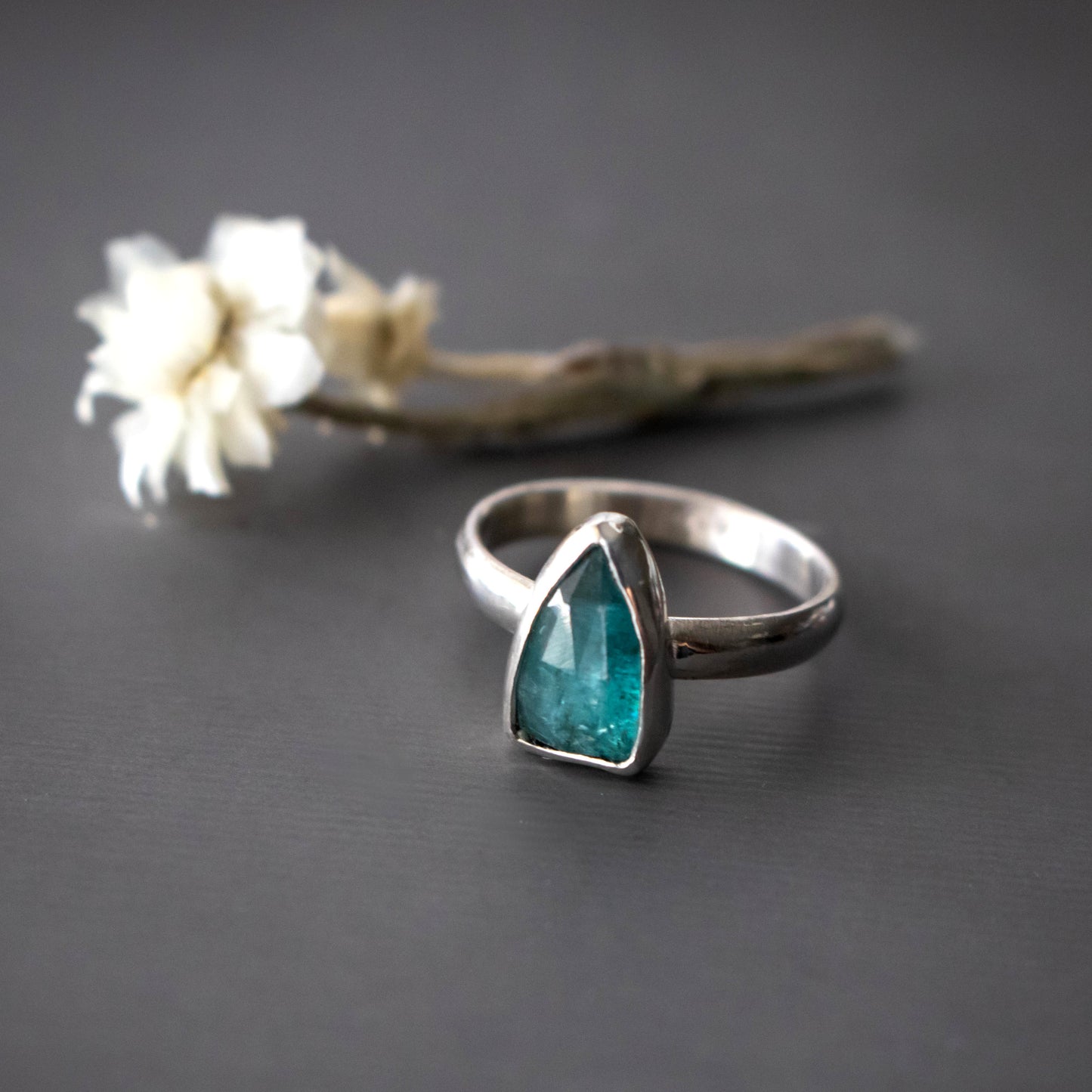 Faceted Blue Paraiba Sterling Silver Ring Size 7-Womens-LittleGreenRoomJewelry-LittleGreenRoomJewelry