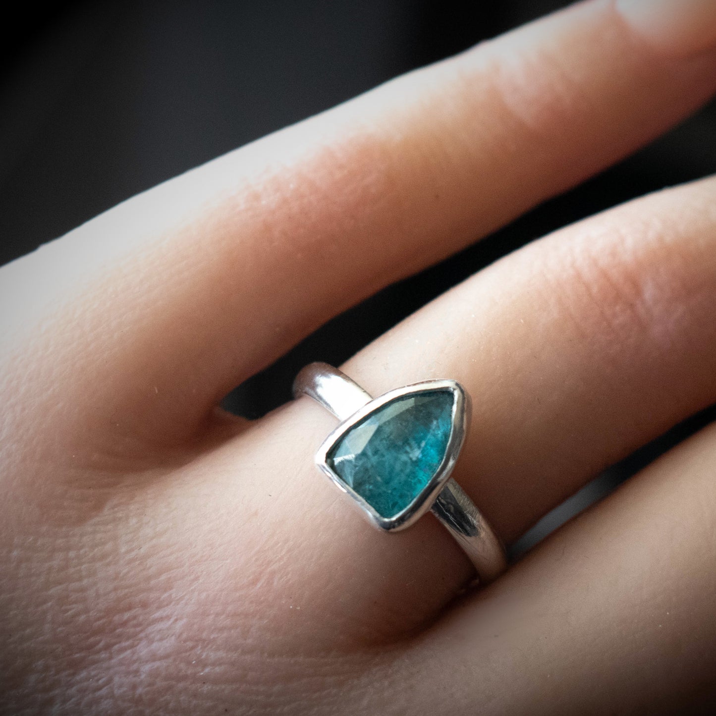 Faceted Blue Paraiba Sterling Silver Ring Size 7-Womens-LittleGreenRoomJewelry-LittleGreenRoomJewelry