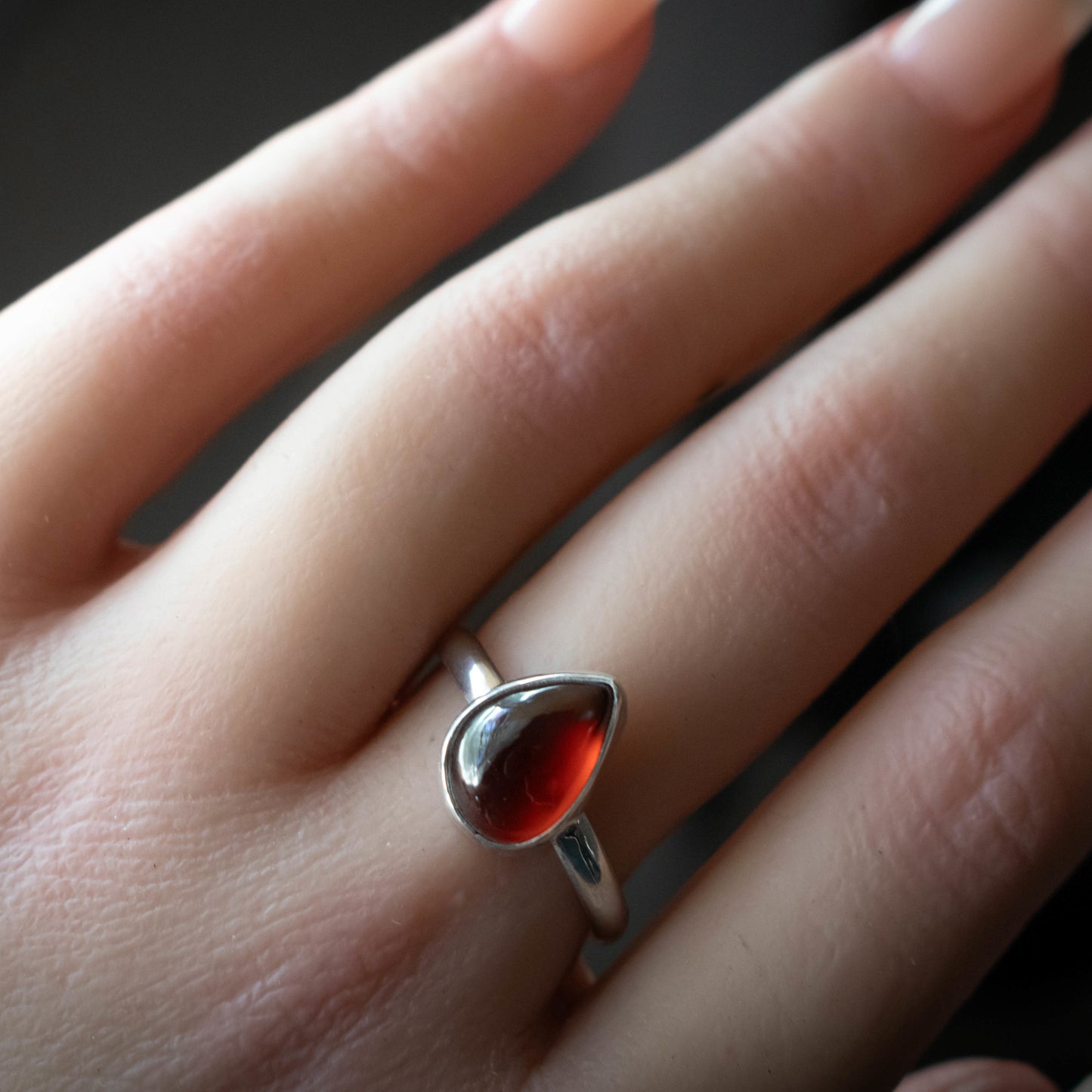 Size 8 Hessonite Garnet Teardrop Sterling Silver Ring-Womens-LittleGreenRoomJewelry-LittleGreenRoomJewelry