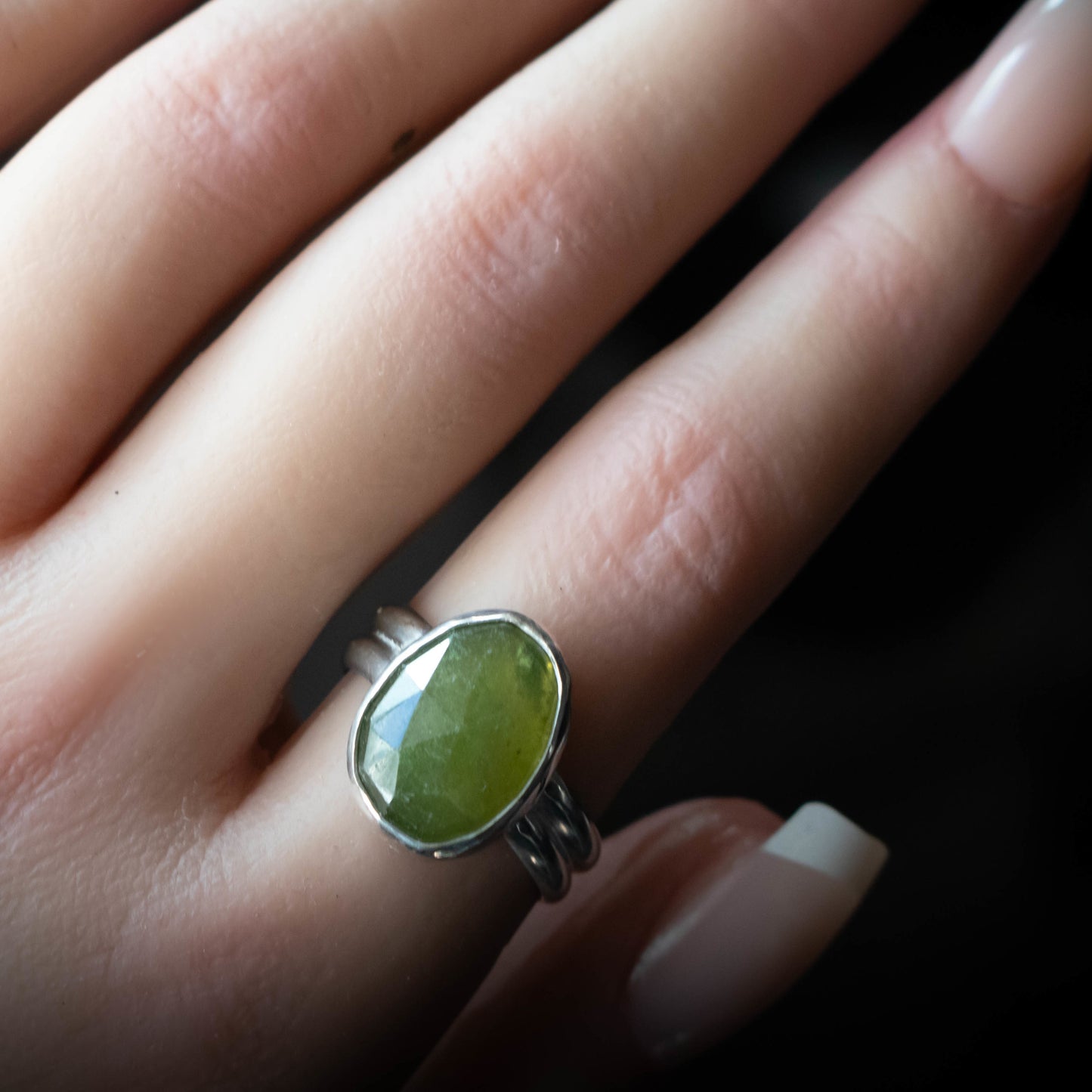 Size 8 Stunning Faceted Green Vesuvianite Ring-Womens-LittleGreenRoomJewelry-LittleGreenRoomJewelry