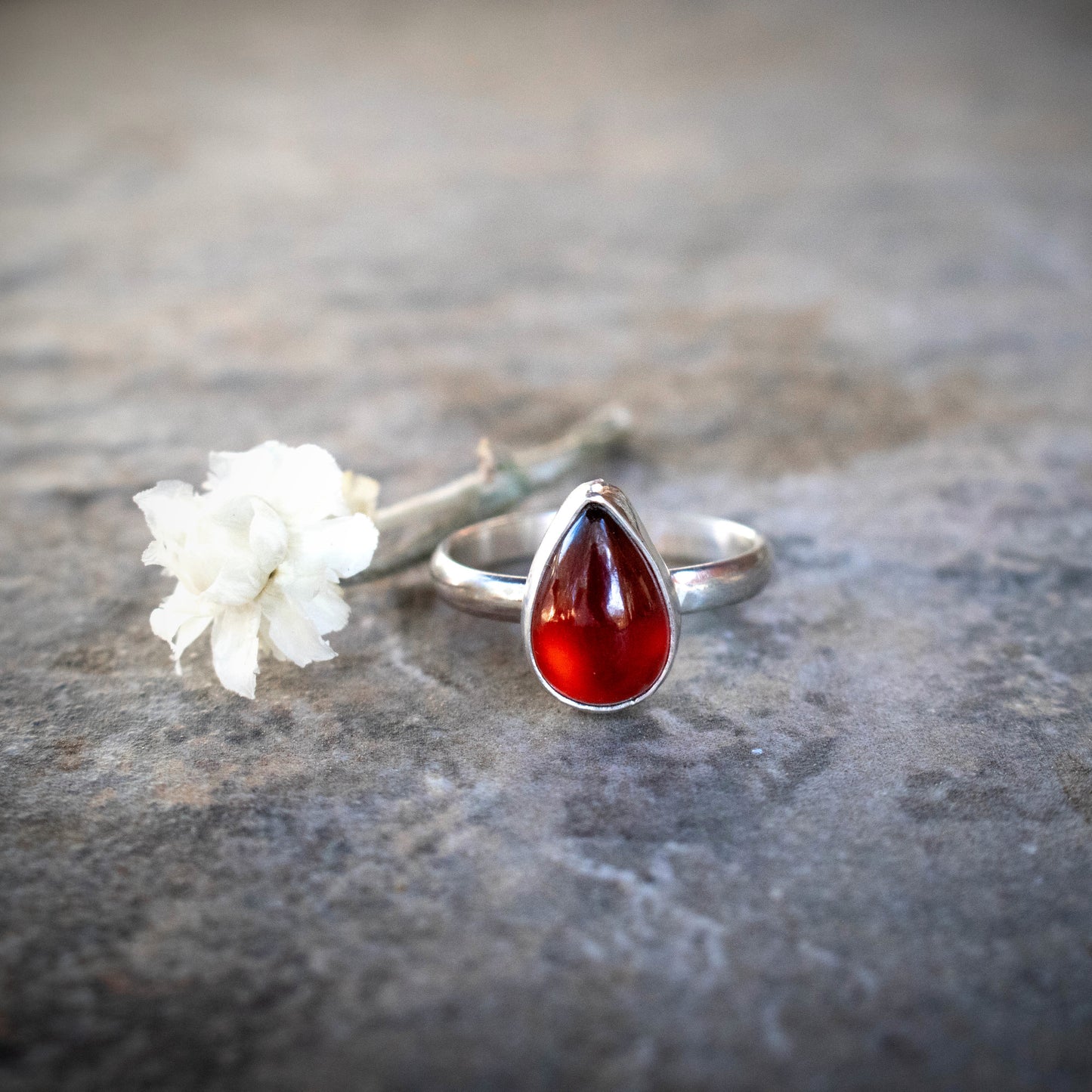 Size 8 Hessonite Garnet Teardrop Sterling Silver Ring-Womens-LittleGreenRoomJewelry-LittleGreenRoomJewelry