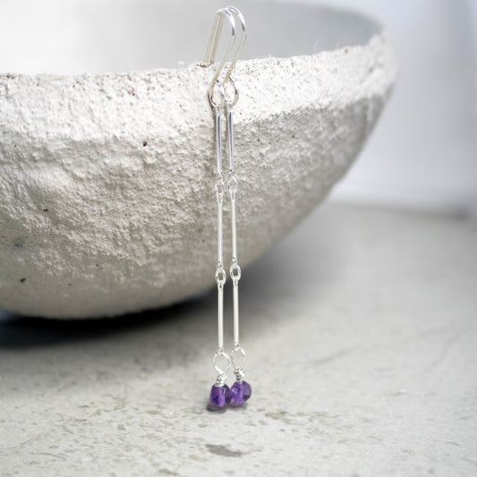 Amethyst Link Chain Earrings-Womens-LittleGreenRoomJewelry-LittleGreenRoomJewelry