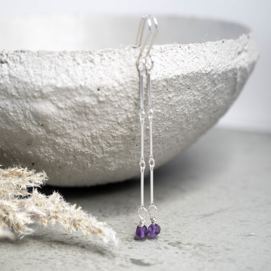 Amethyst Link Chain Earrings-Womens-LittleGreenRoomJewelry-LittleGreenRoomJewelry