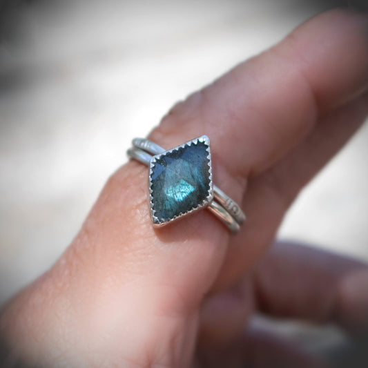 Faceted Labradorite Sterling Silver Ring Set-Womens-LittleGreenRoomJewelry-LittleGreenRoomJewelry