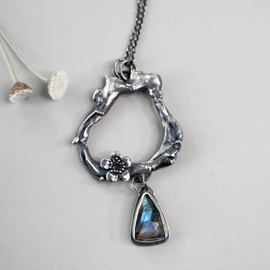 Organic Flower And Faceted Labradorite Necklace-Womens-LittleGreenRoomJewelry-LittleGreenRoomJewelry