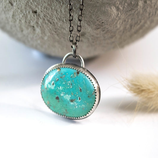 Natural Persian Turquoise Pendant with Pyrite Necklace-Womens-LittleGreenRoomJewelry-LittleGreenRoomJewelry