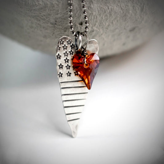 American Flag Stars And Stripes Heart Necklace-Womens-LittleGreenRoomJewelry-LittleGreenRoomJewelry