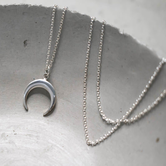 Sterling Silver Crescent Moon Necklace-Womens-LittleGreenRoomJewelry-LittleGreenRoomJewelry