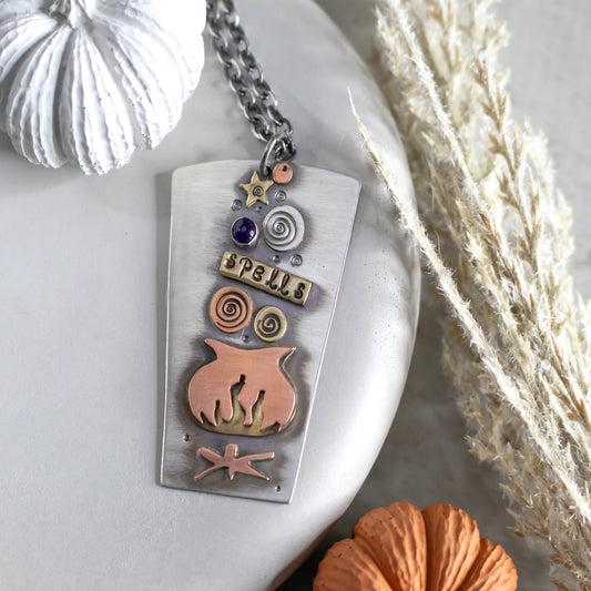 Witches Cauldron Halloween Necklace-Womens-LittleGreenRoomJewelry-LittleGreenRoomJewelry