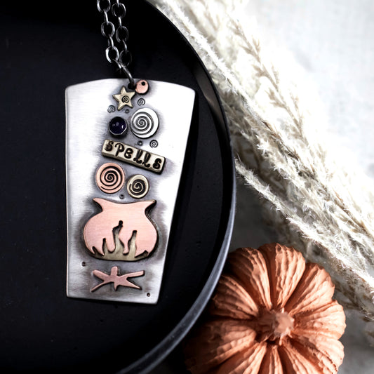 Witches Cauldron Halloween Necklace-Womens-LittleGreenRoomJewelry-LittleGreenRoomJewelry