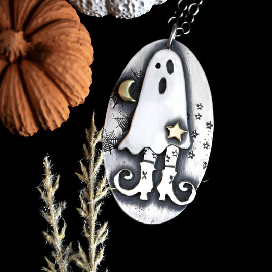 Starla The Ghost Halloween Necklace-Womens-LittleGreenRoomJewelry-LittleGreenRoomJewelry