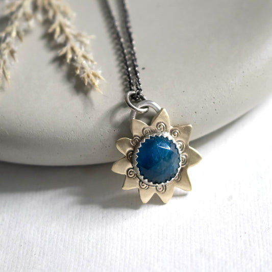 Blue Apatite Sunflower Necklace-Womens-LittleGreenRoomJewelry-LittleGreenRoomJewelry