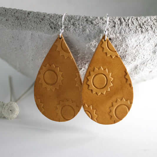 Leather Sunflower Earrings-Womens-LittleGreenRoomJewelry-LittleGreenRoomJewelry