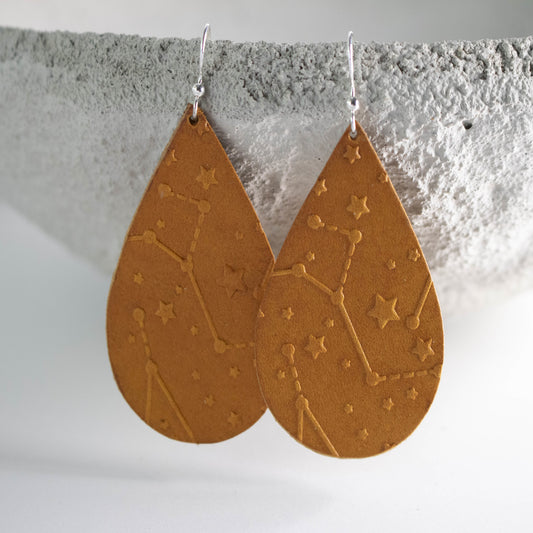 Leather Constellation Earrings-Womens-LittleGreenRoomJewelry-LittleGreenRoomJewelry