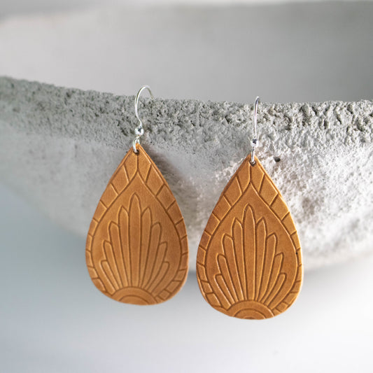Boho Leather Embossed Earrings-Womens-LittleGreenRoomJewelry-LittleGreenRoomJewelry