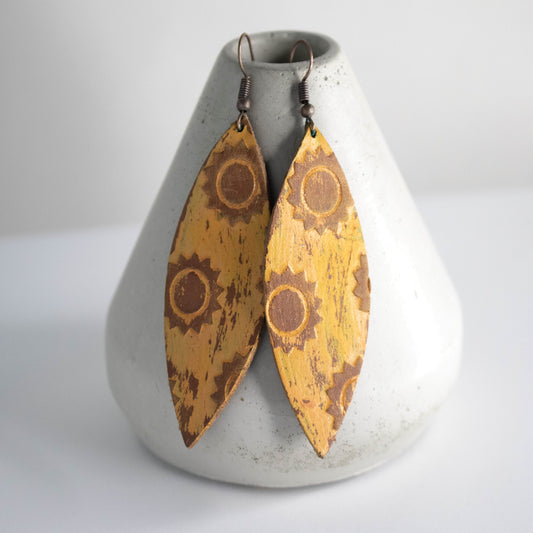 Painted Leather Sunflower Earrings-Womens-LittleGreenRoomJewelry-LittleGreenRoomJewelry