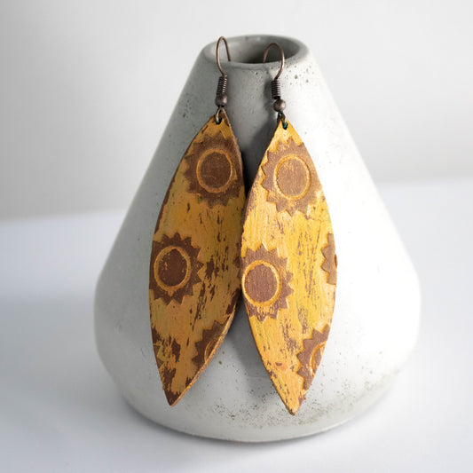 Painted Leather Sunflower Earrings-Womens-LittleGreenRoomJewelry-LittleGreenRoomJewelry