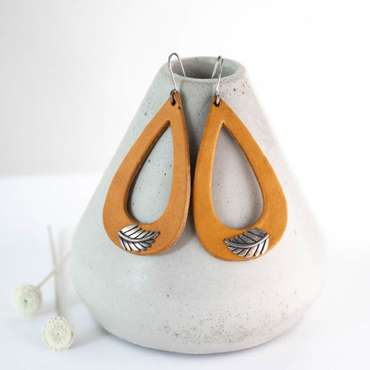 Yellow Silver Leaf Leather Earrings-Womens-LittleGreenRoomJewelry-LittleGreenRoomJewelry