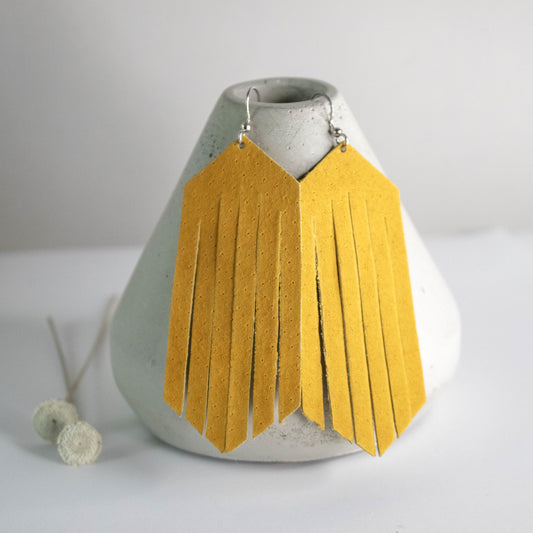 Yellow Suede Fringe Earrings-Womens-LittleGreenRoomJewelry-LittleGreenRoomJewelry