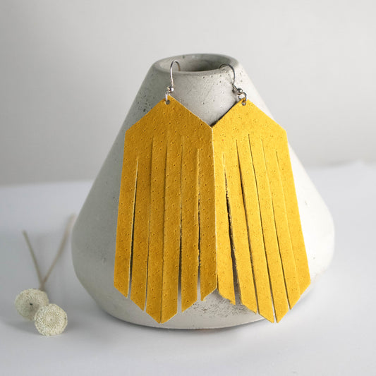 Yellow Suede Fringe Earrings-Womens-LittleGreenRoomJewelry-LittleGreenRoomJewelry