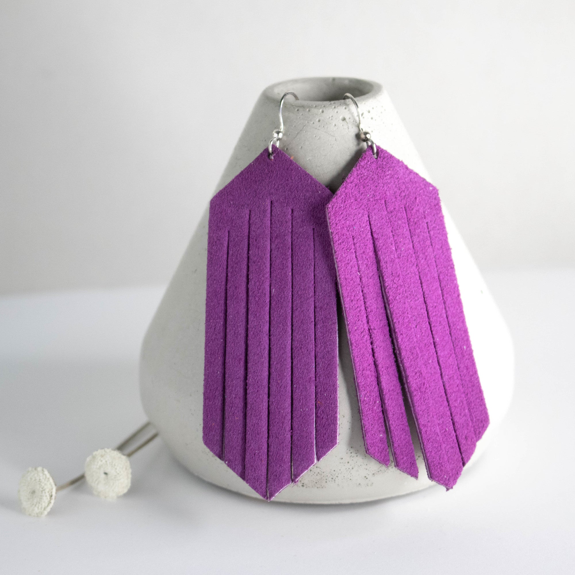 Purple deals fringe earrings