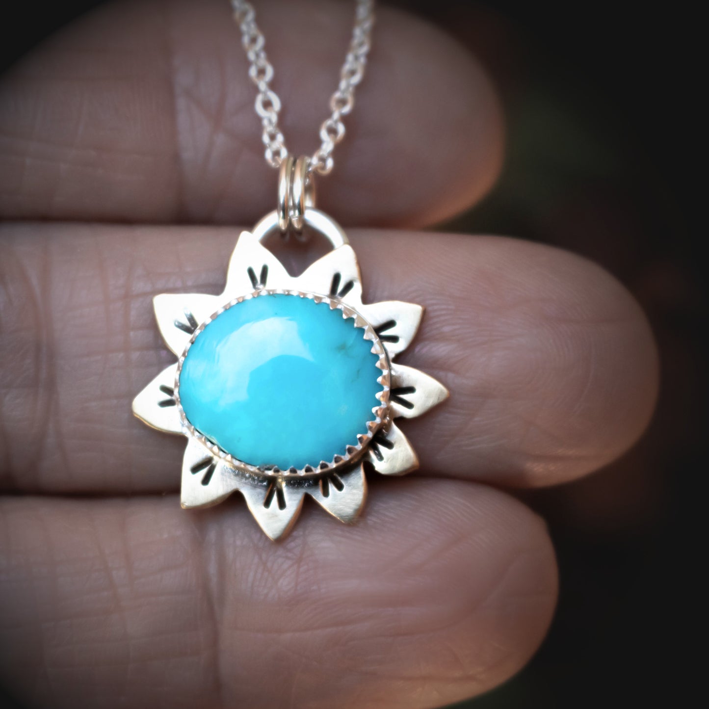 Turquoise Sunflower Necklace-Womens-LittleGreenRoomJewelry-LittleGreenRoomJewelry